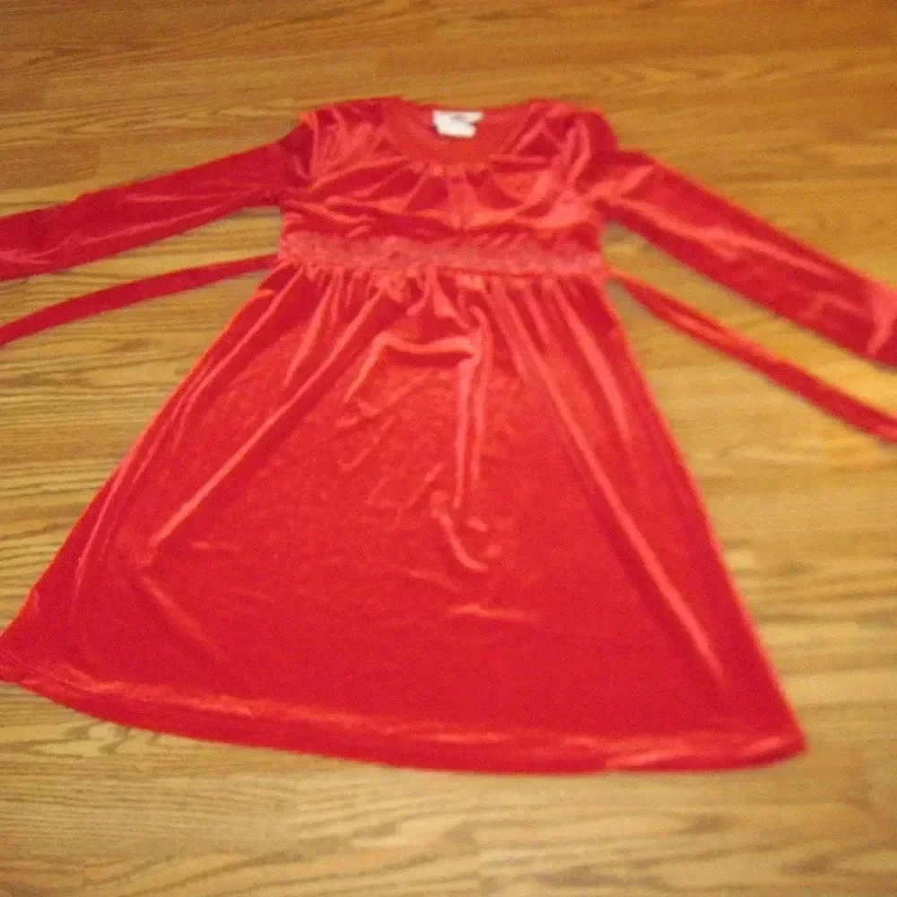 Rare Editions Girls' Red Velvet Long Sleeve Dress 7 Holiday & Special Occasion,